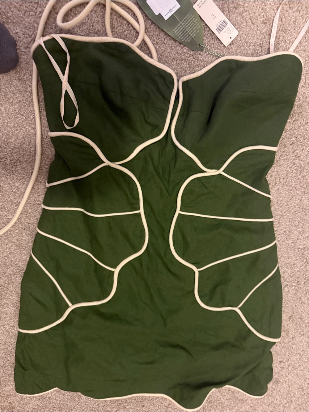NWT, FARM Rio Anthropologie Green Wavy Linen Halter Mini Dress L originally $298 - Picture 9 of 9